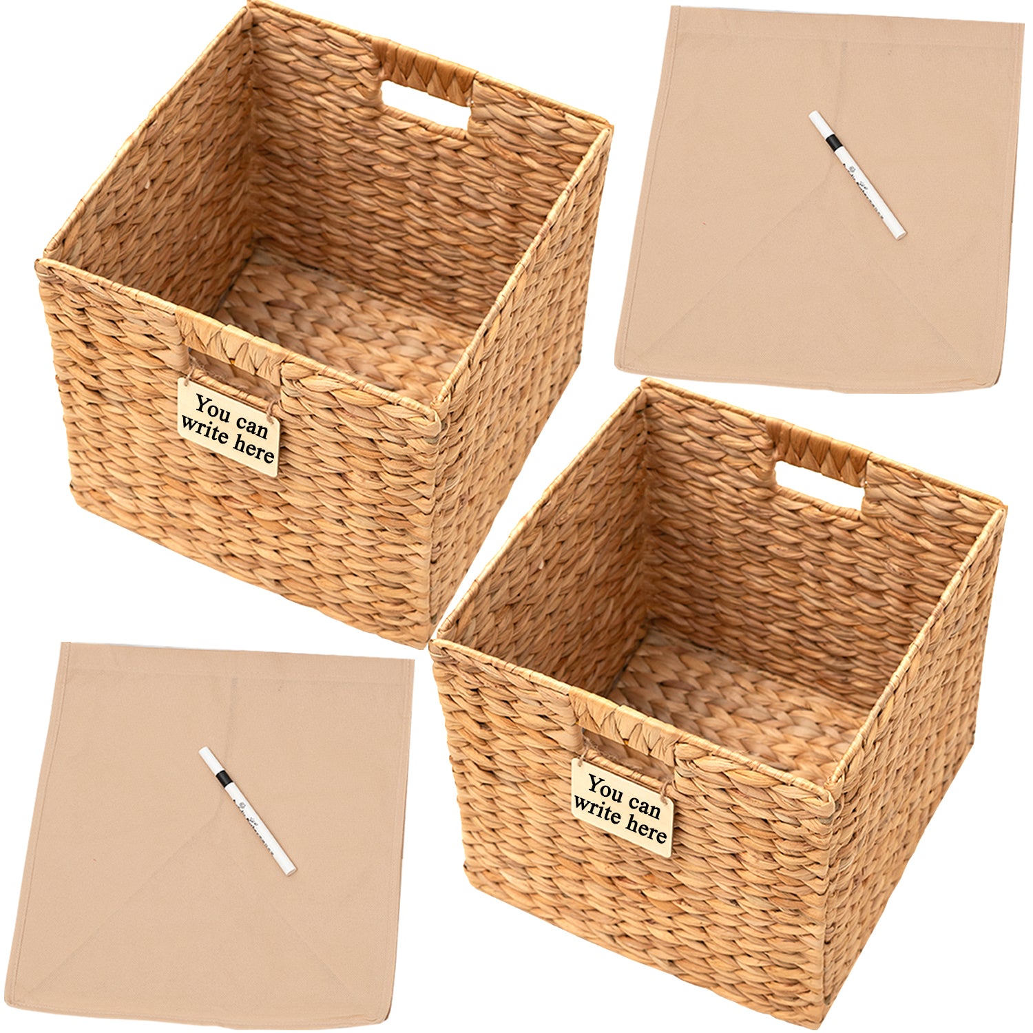 Set of 2 Foldable Water Hyacinth Storage Baskets (11.8 x 11.8 x 11.8 inch) – Handwoven Natural Cube Organizers